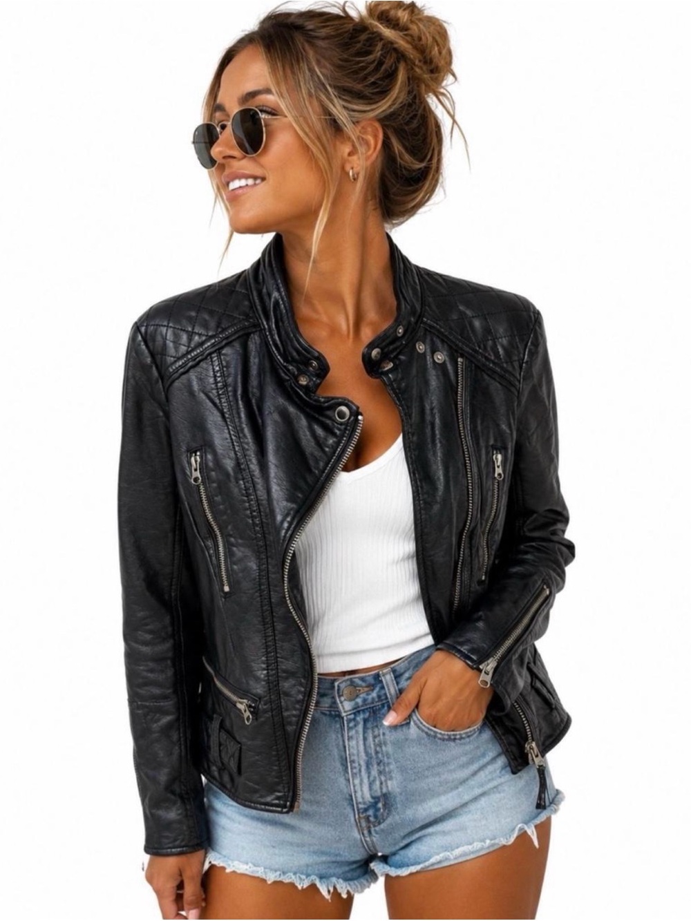 $198 ⭐ RARE/DISCONTINUED 🖤 FREE PEOPLE Vegan Leather Moto Jacket — XS